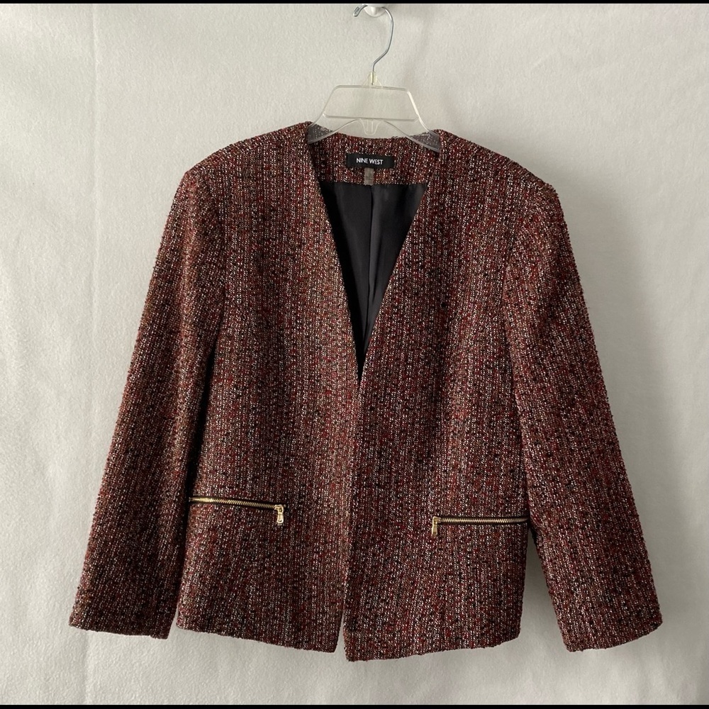 Nine West Size 12 Multicolored Full Lined Collarless Open Front Blazer - Picture 15 of 15